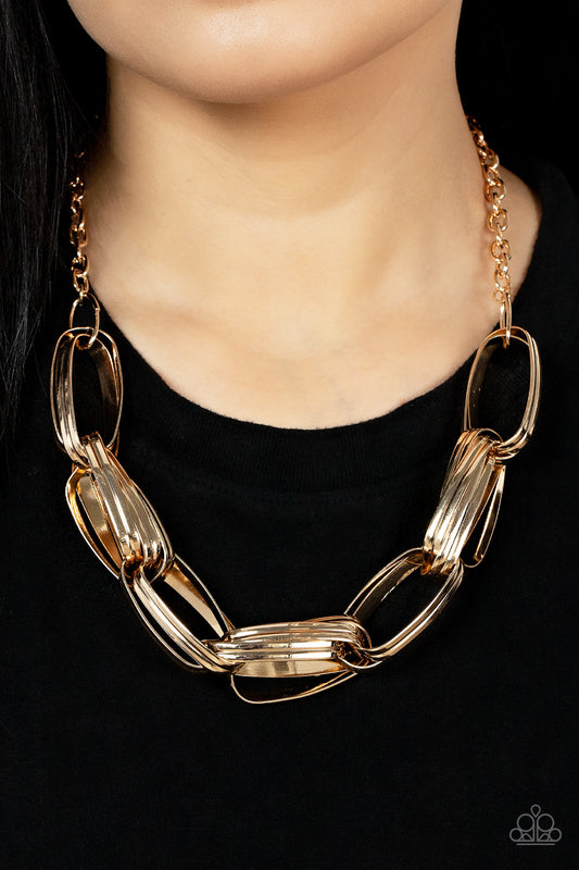 Fiercely Flexing - gold - Paparazzi necklace