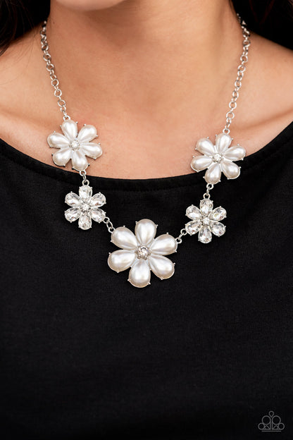 Fiercely Flowering - White - Paparazzi necklace