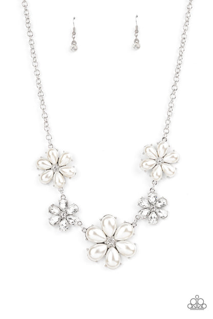 Fiercely Flowering - White - Paparazzi necklace