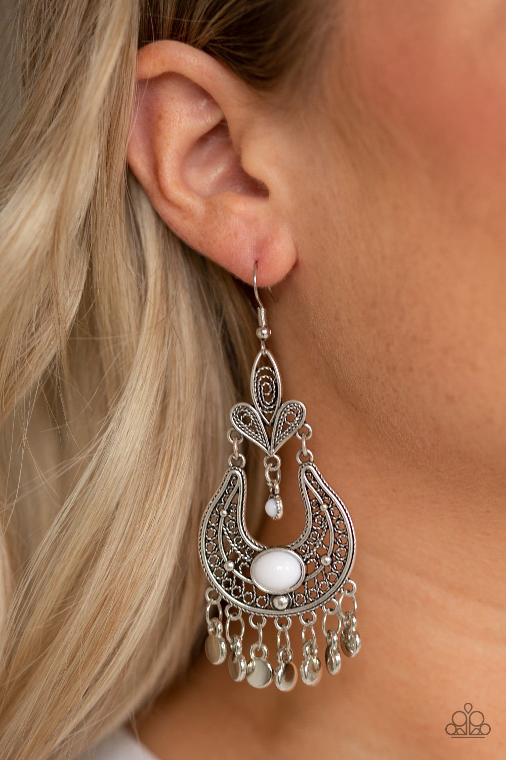 Fiesta Flair-white-Paparazzi earrings