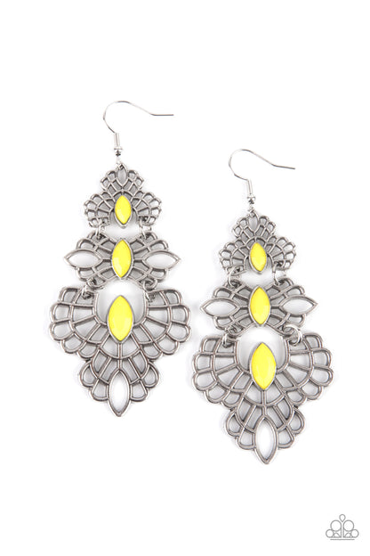 Flamboyant Frills - yellow - Paparazzi earrings