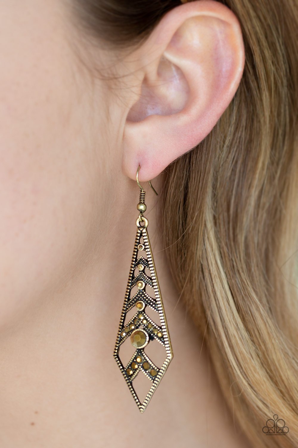 Flared Flair-brass-Paparazzi earrings