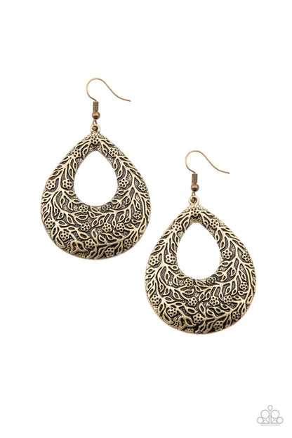 Flirtatiously Flourishing - brass - Paparazzi earrings