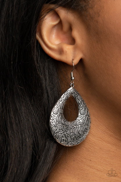 Flirtatiously Flourishing - silver - Paparazzi earrings