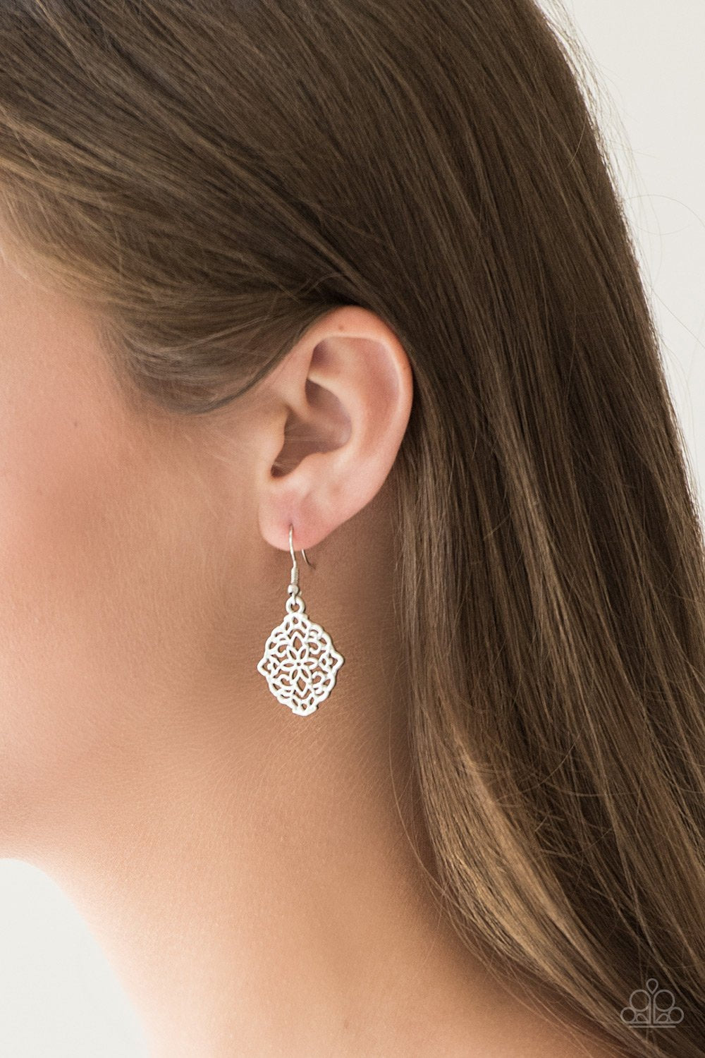 Flirty Florals-silver-Paparazzi earrings