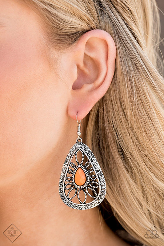 Floral Frill-orange-Paparazzi earrings