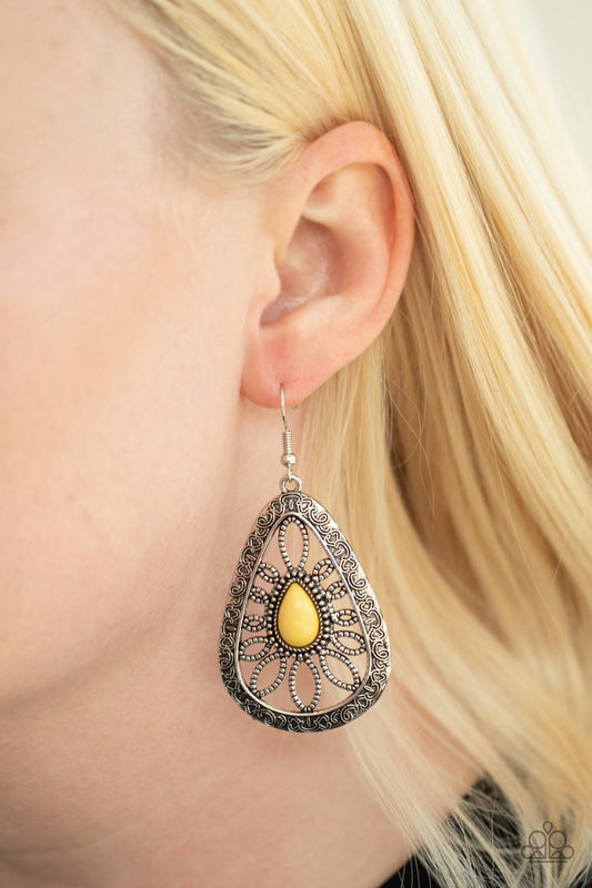 Floral Frill-yellow-Paparazzi earrings