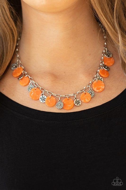 Flower Powered - orange - Paparazzi necklace