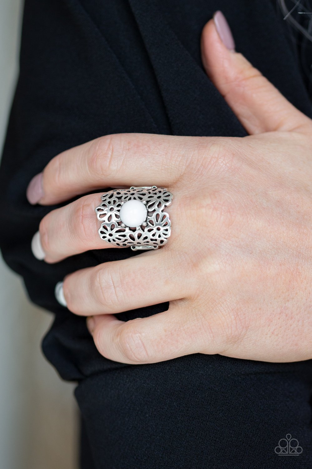 Flower Shower-white-Paparazzi ring