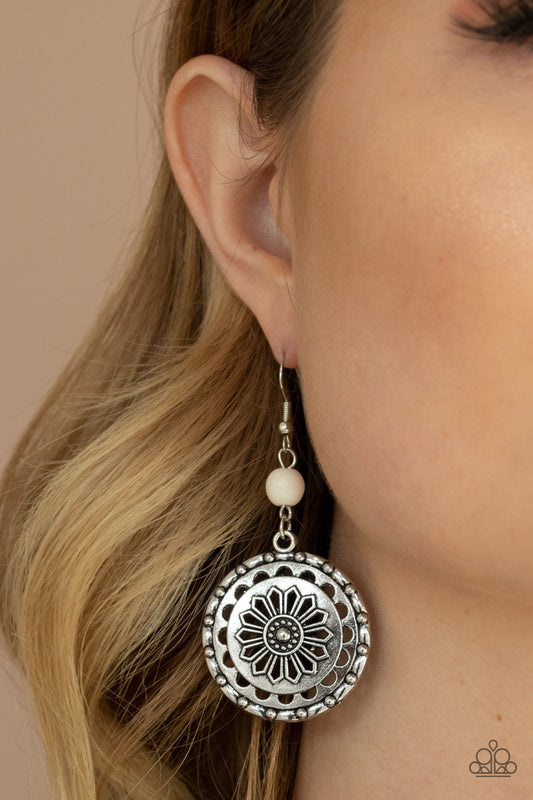 Flowering Frontiers - white - Paparazzi earrings