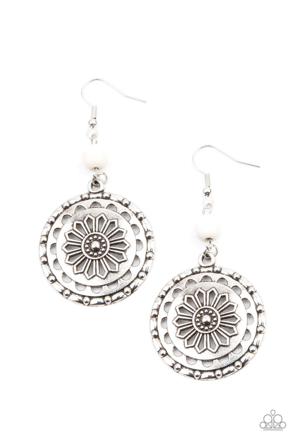 Flowering Frontiers - white - Paparazzi earrings