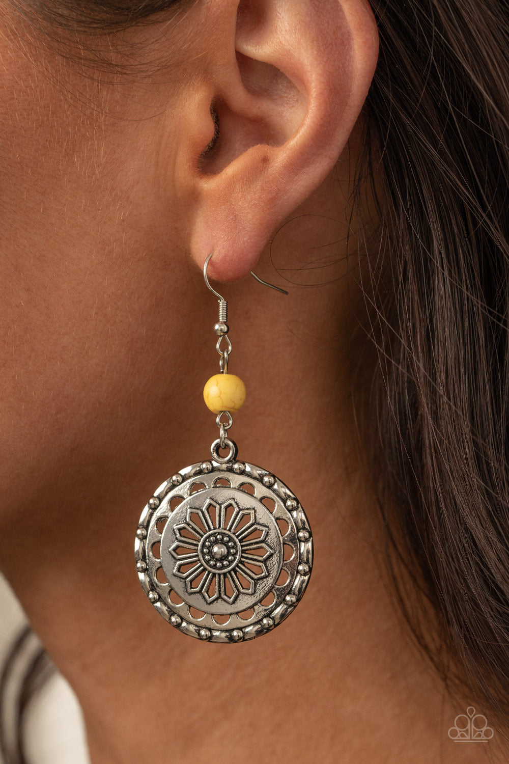 Flowering Frontiers - yellow - Paparazzi earrings