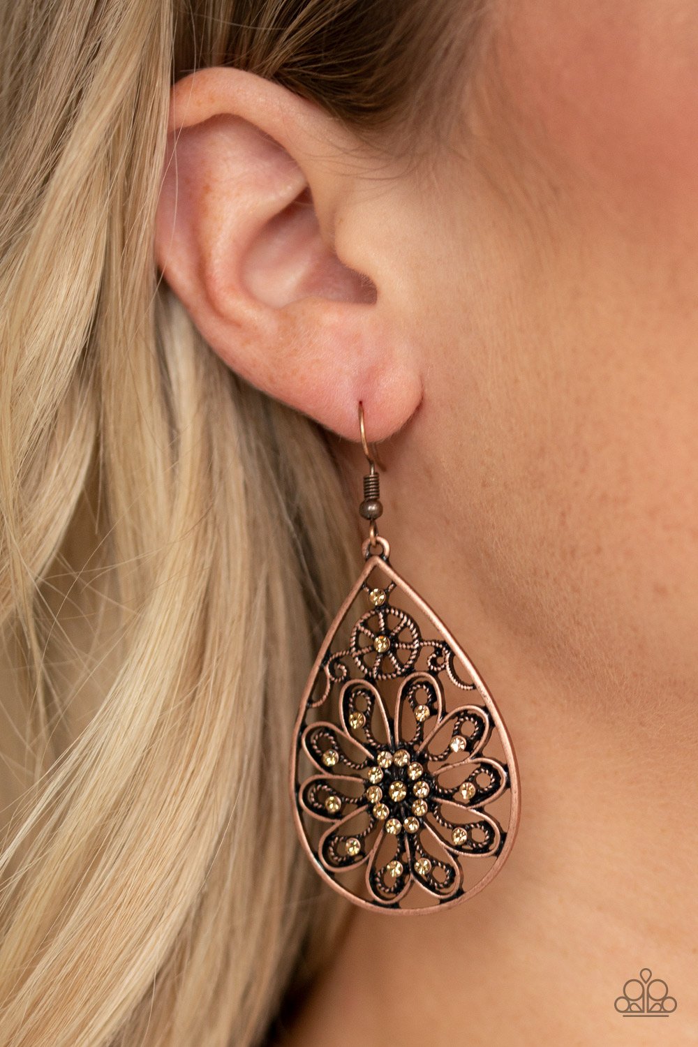 Flowering Finery-copper-Paparazzi earrings