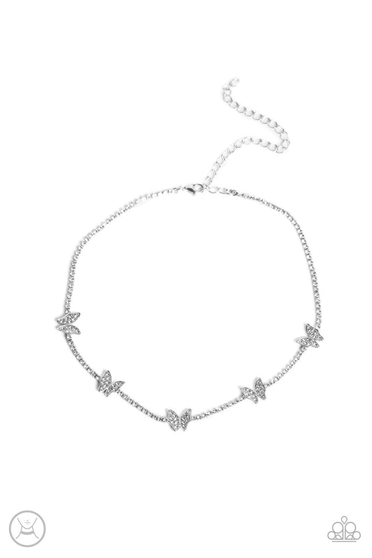 Fluttering Fanatic - white - Paparazzi necklace