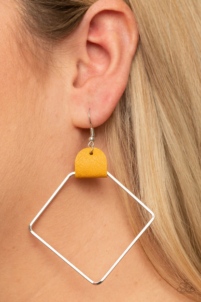 Friends of a LEATHER - yellow - Paparazzi earrings