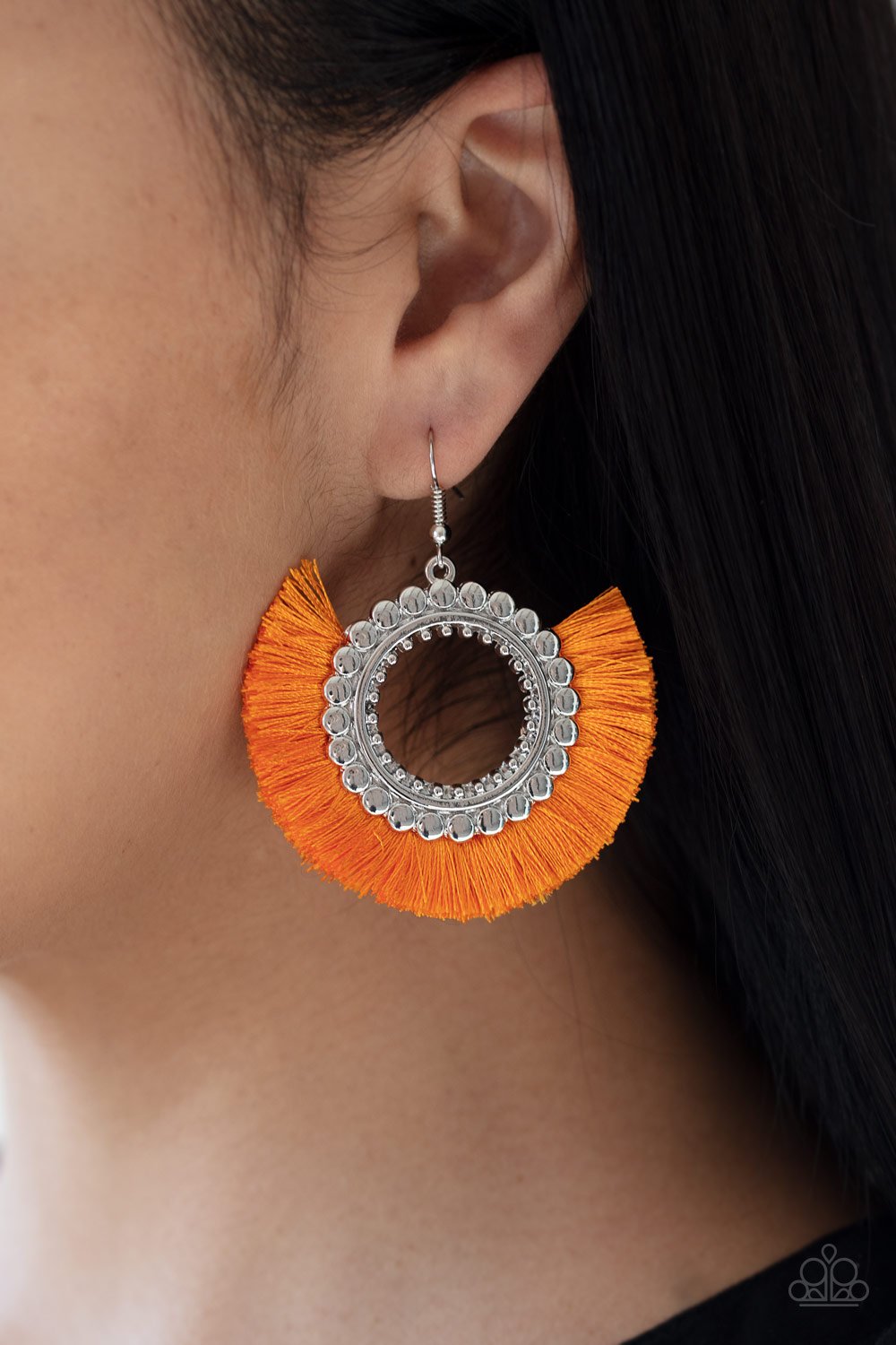 Fringe Fanatic-orange-Paparazzi earrings