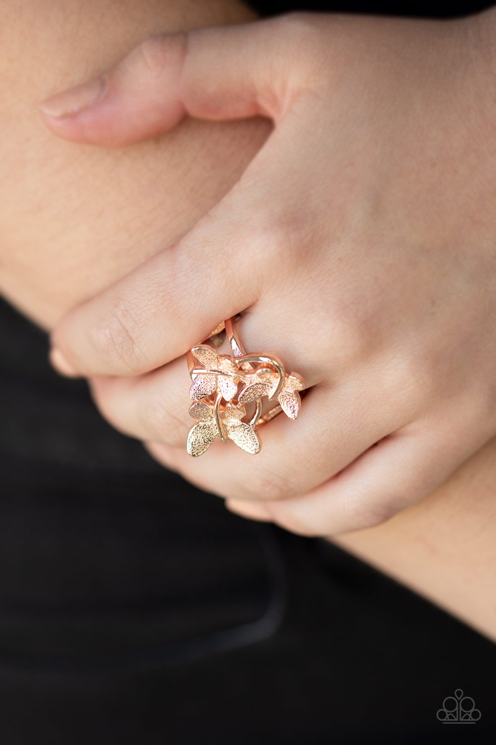 Full of Flutter-rose gold-Paparazzi ring