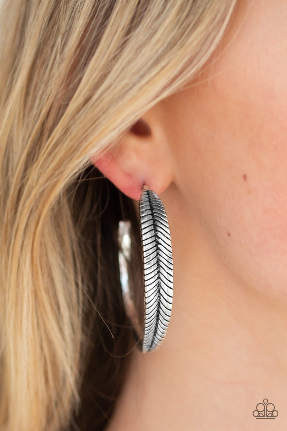 Funky Feathers-silver-Paparazzi earrings