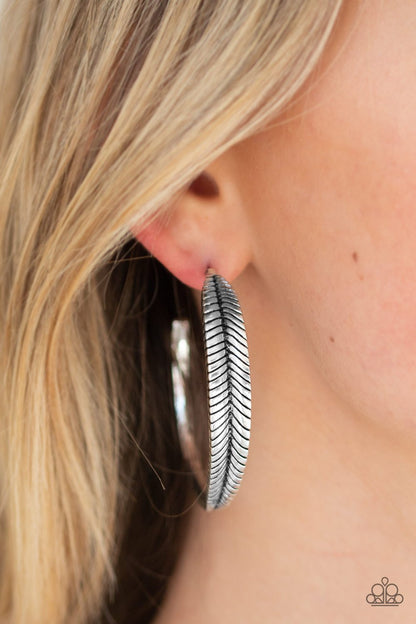Funky Feathers-silver-Paparazzi earrings