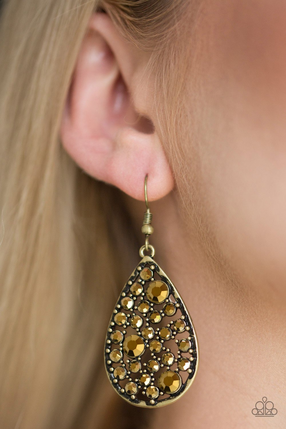 GLOW with the Flow-brass-Paparazzi earrings
