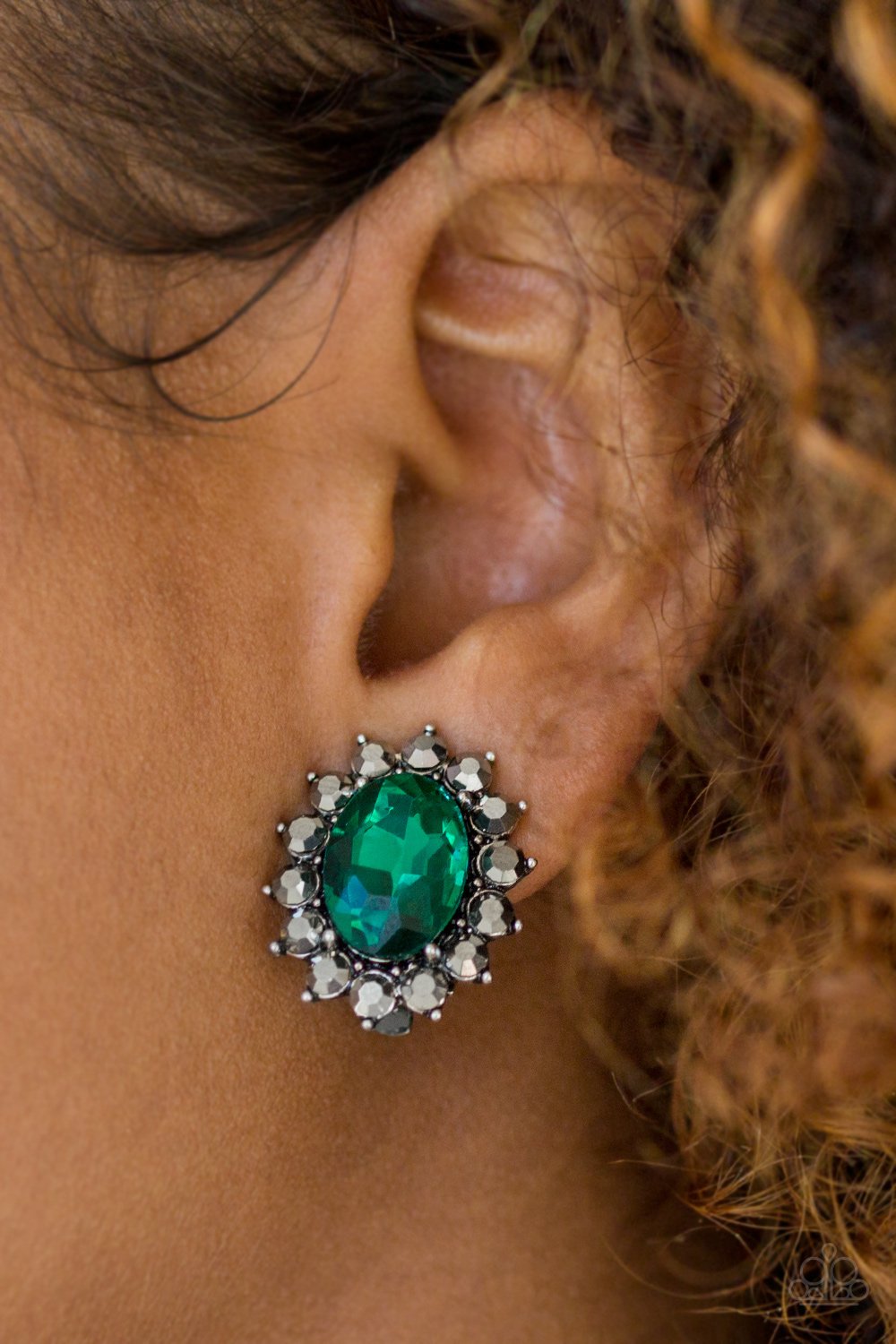 Gala Glamour - green clip ons - Paparazzi earrings