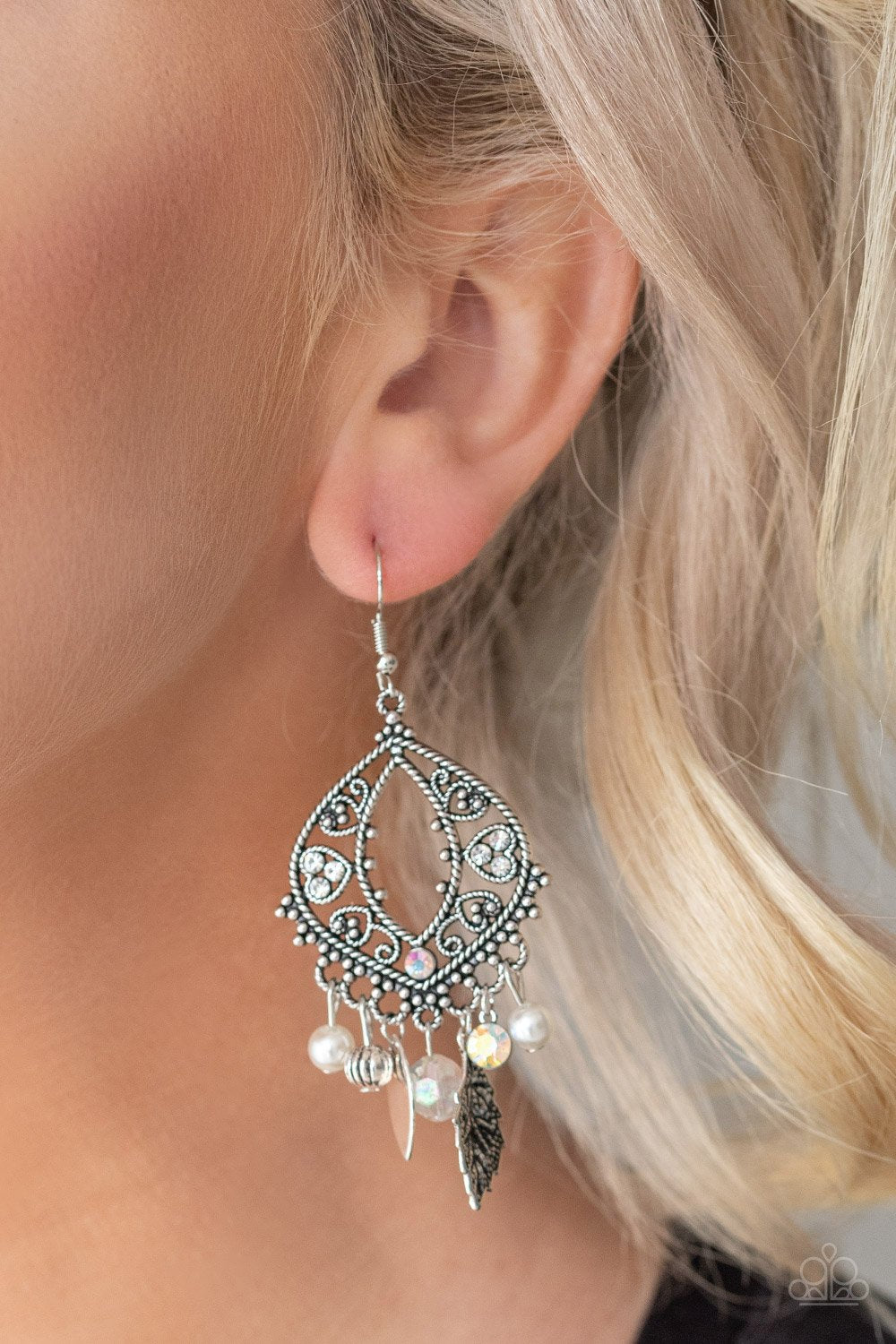 Garden Picnic-white-Paparazzi earrings