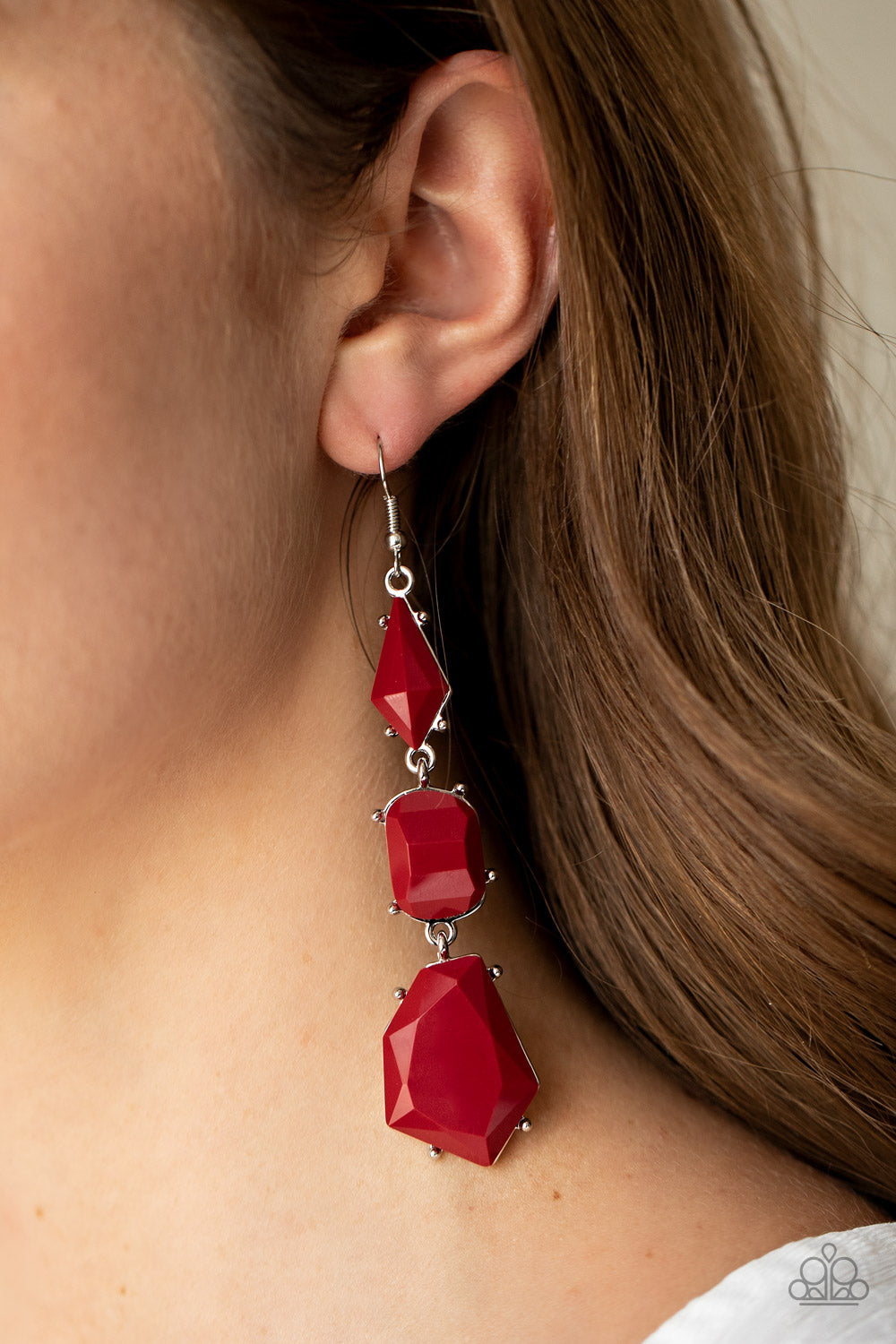 Geo Getaway - red - Paparazzi earrings