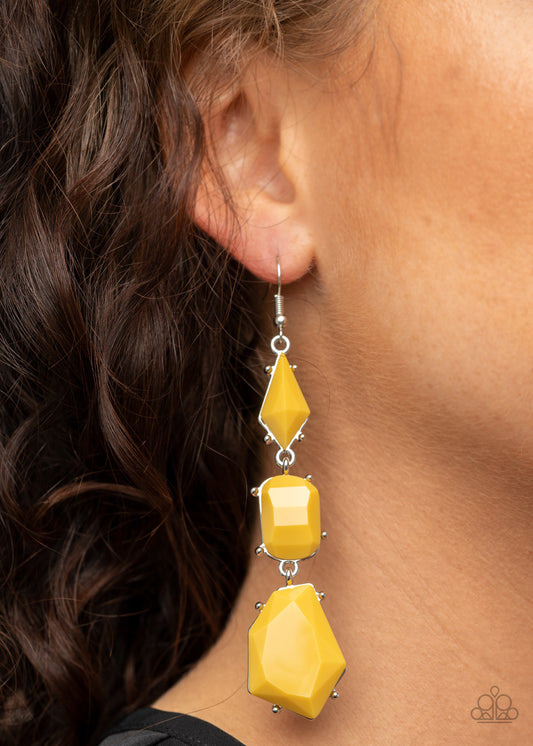 Geo Getaway - yellow - Paparazzi earrings