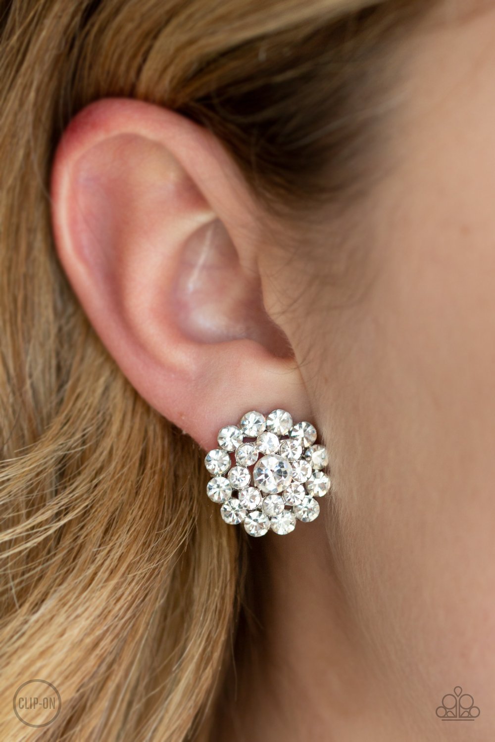 Glammed Out-white-Paparazzi CLIP ON earrings