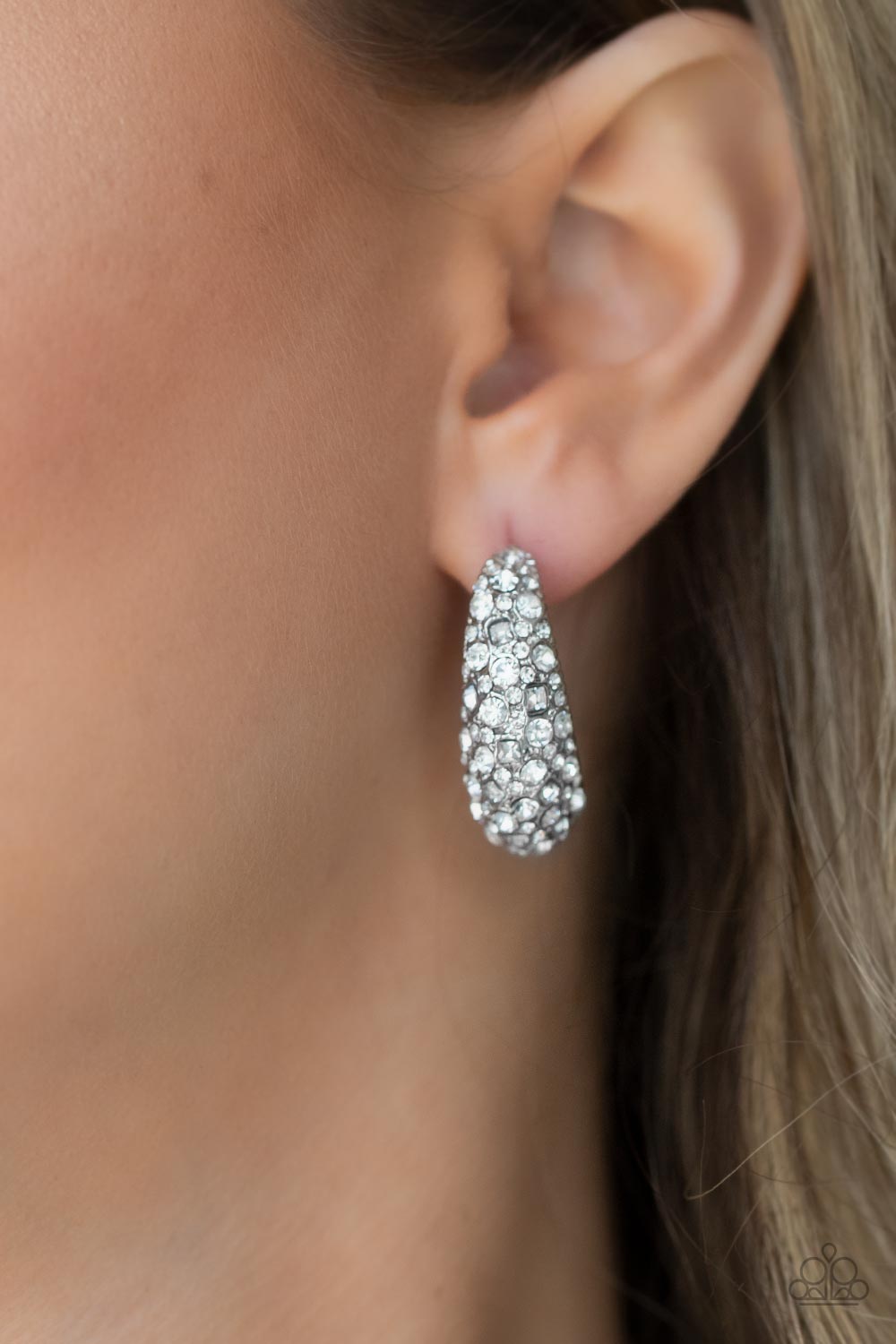 Glamorously Glimmering - white - Paparazzi earrings