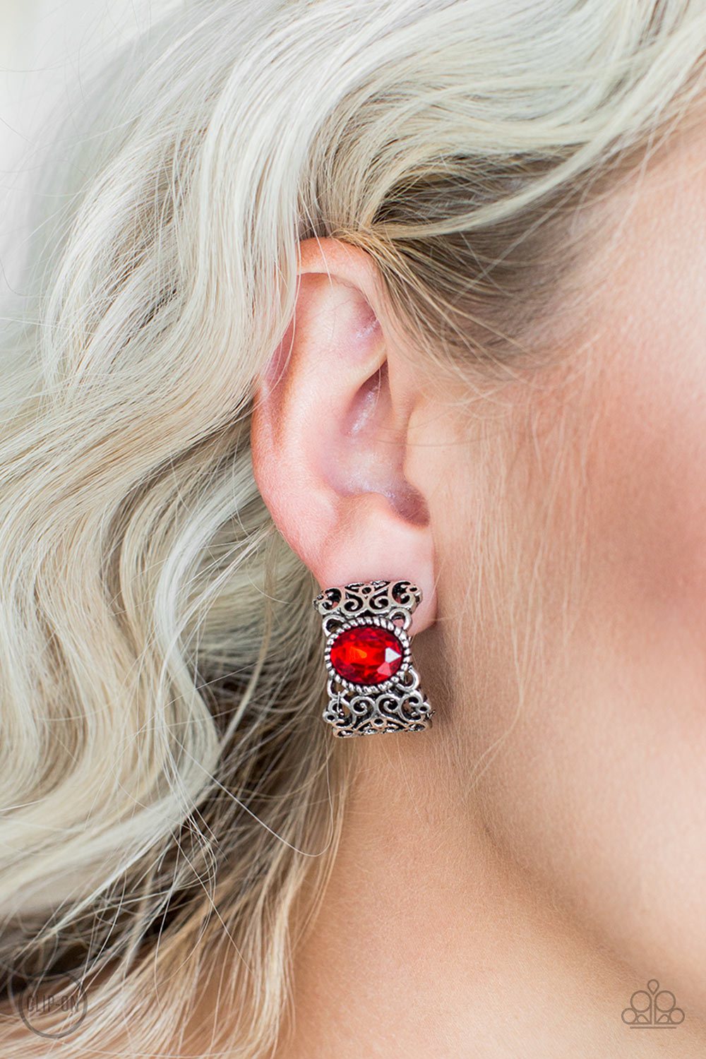 Glamorously Grand Duchess-red CLIP ONS-Paparazzi earrings