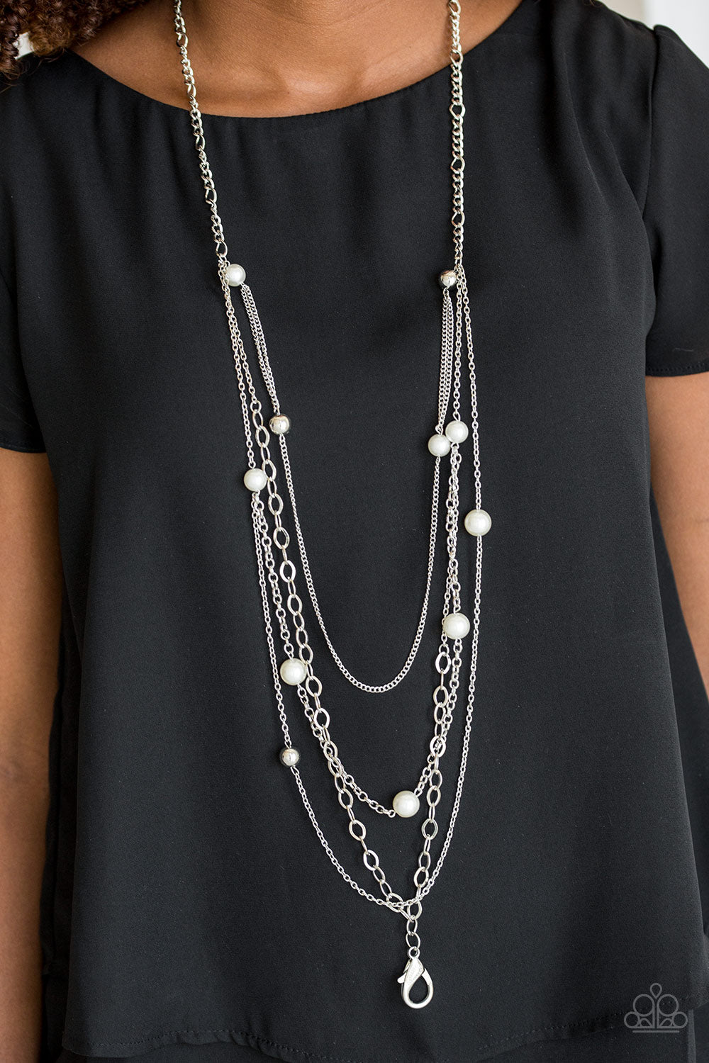 Glamour Grotto - white LANYARD - Paparazzi necklace