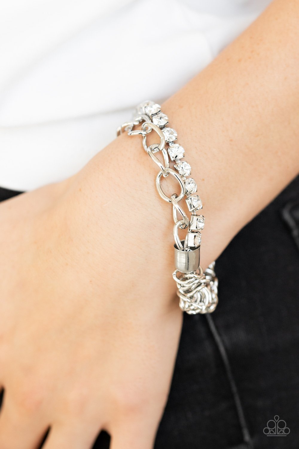 Glamour Grid-white-Paparazzi bracelet