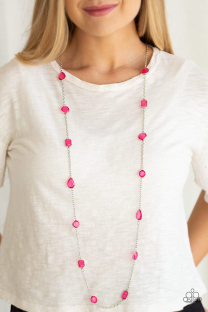 Glassy Glamorous-pink-Paparazzi necklace