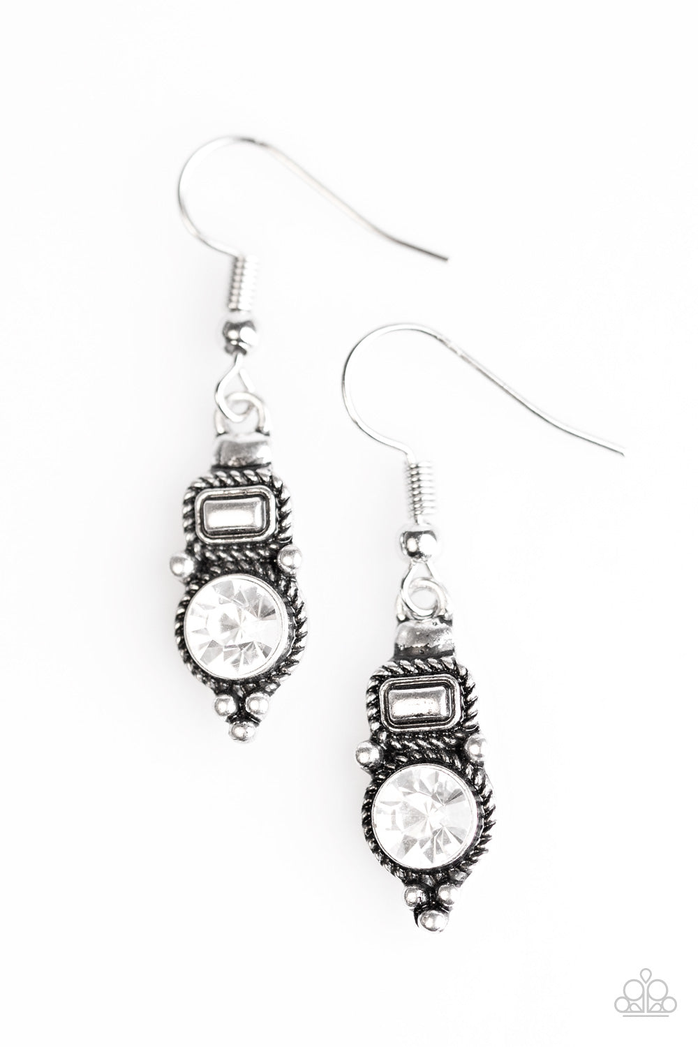 Glittering Grandeur - White - Paparazzi earrings