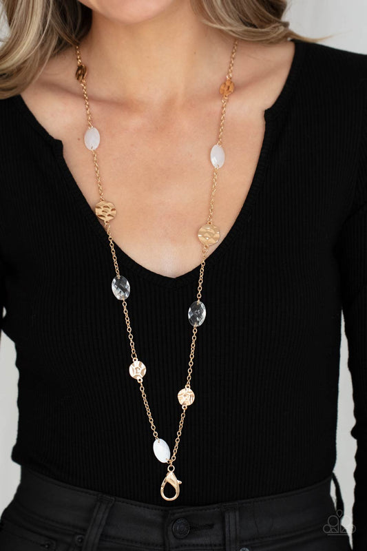 Glossy Glamorous - white - Paparazzi LANYARD necklace