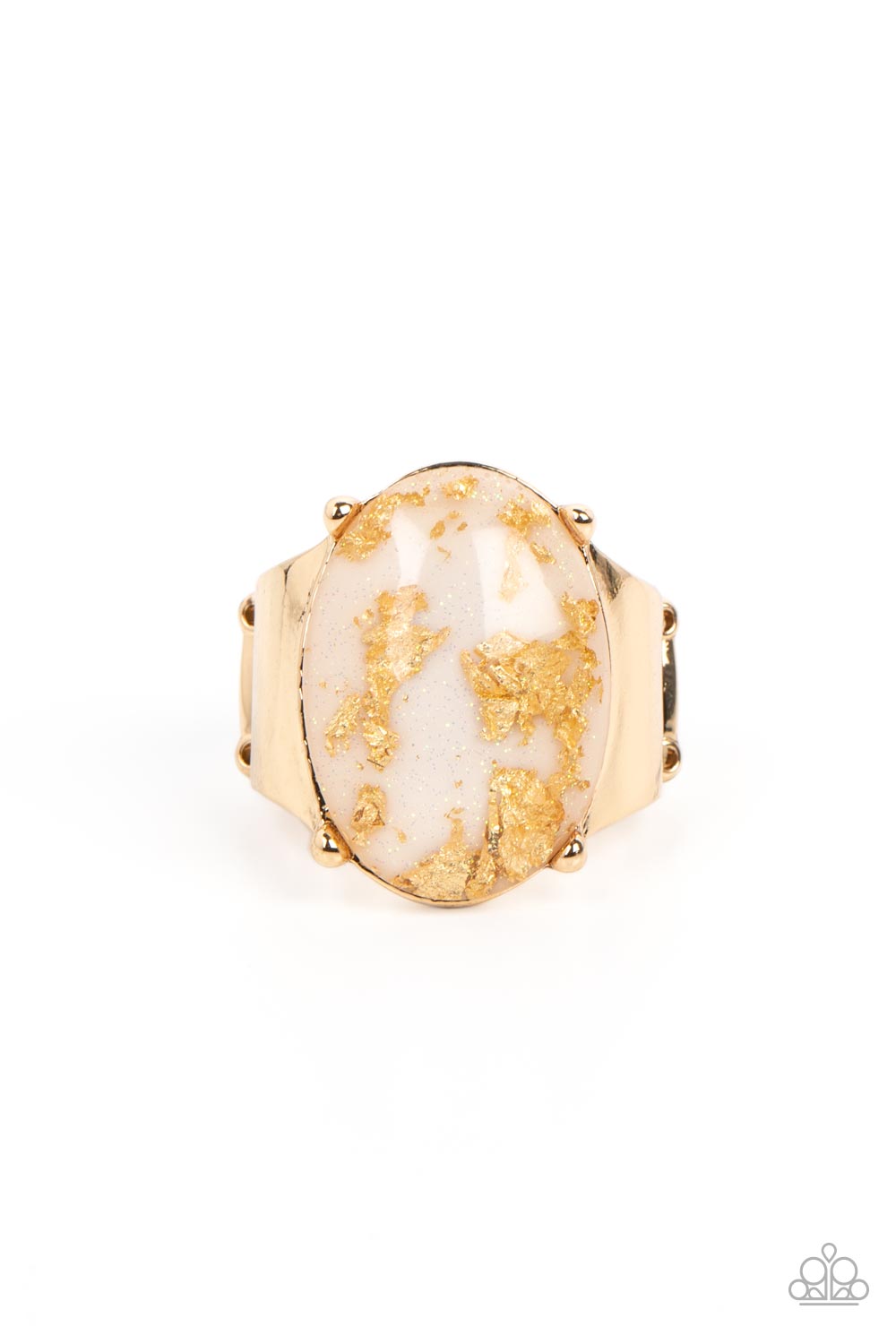 Gold Leaf Glam - white - Paparazzi ring