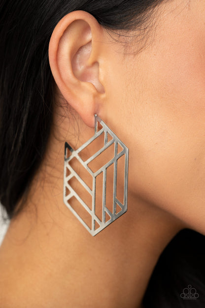 Gotta Get GEO-ing - silver - Paparazzi earrings