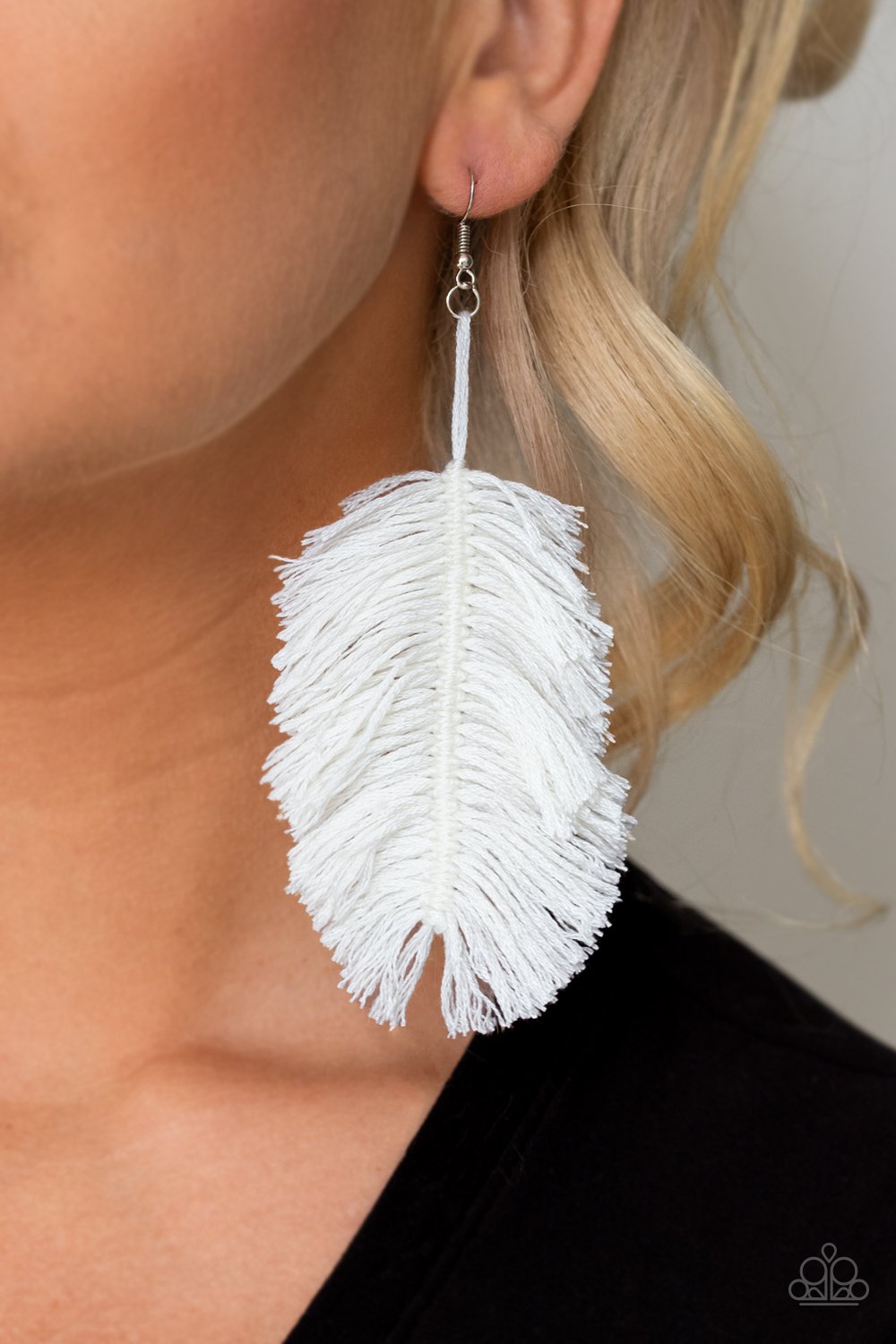 Hanging By A Thread-white-Paparazzi earrings