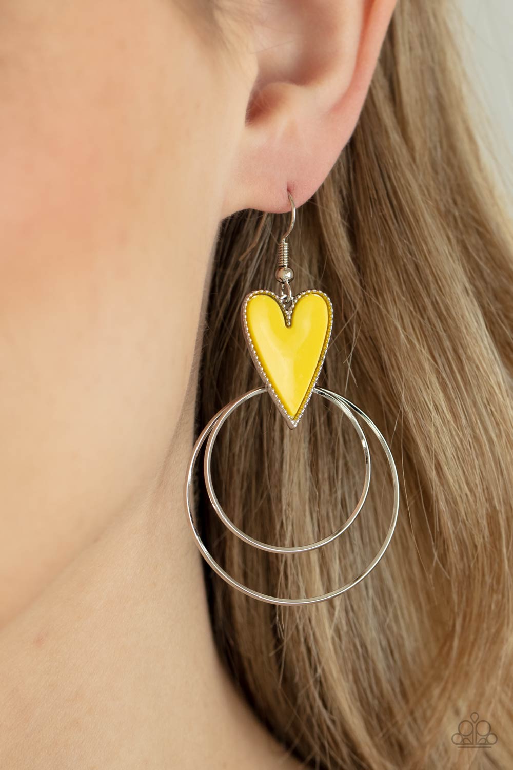 Happily Ever Hearts - yellow - Paparazzi earrings