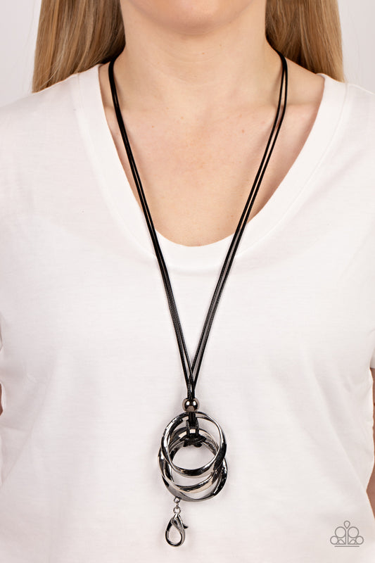 Harmonious Hardware - black - Paparazzi LANYARD necklace