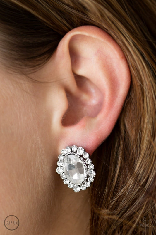 Hold Court-white-Paparazzi CLIP ON earrings