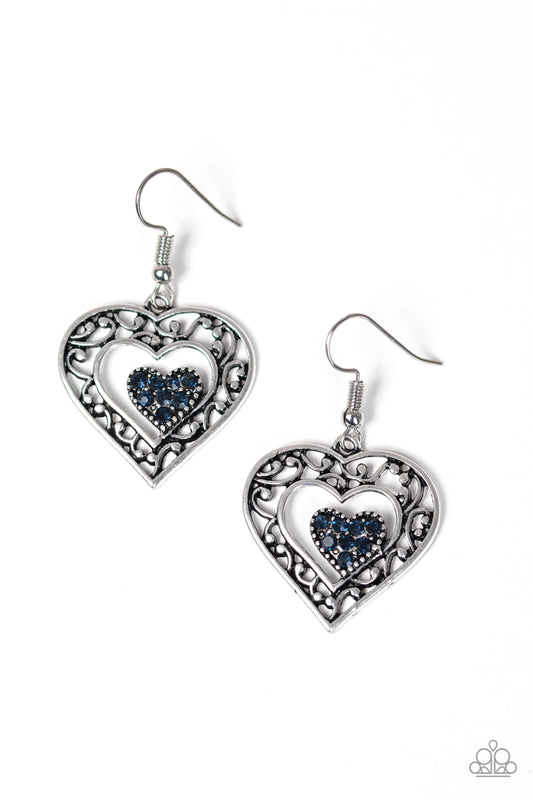 Hopeful Hearts - Blue - Paparazzi earrings