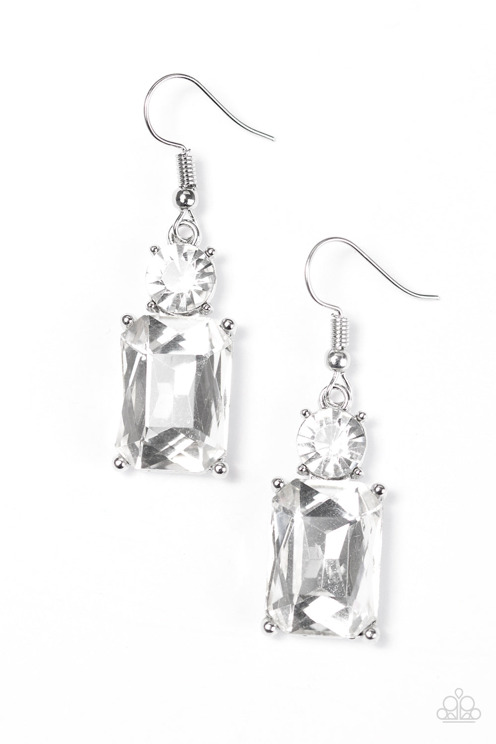 Hustle and Shine - White - Paparazzi earrings