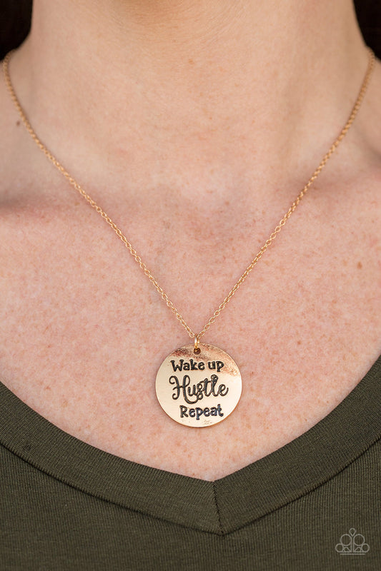 Hustle on Repeat - gold - Paparazzi necklace
