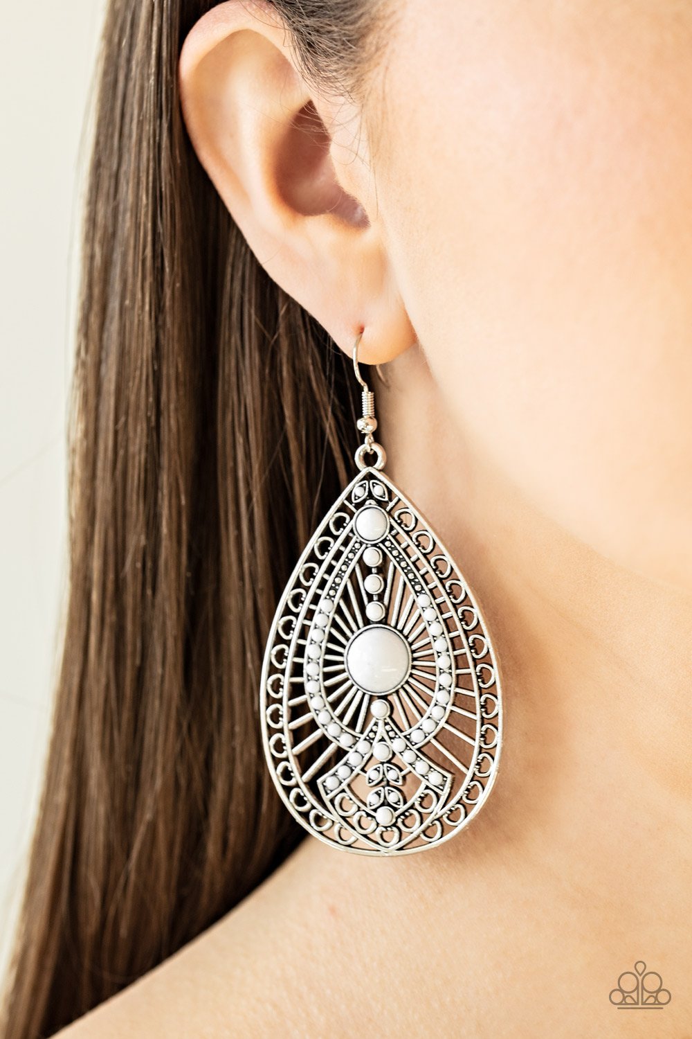Just Dropping By-white-Paparazzi earrings