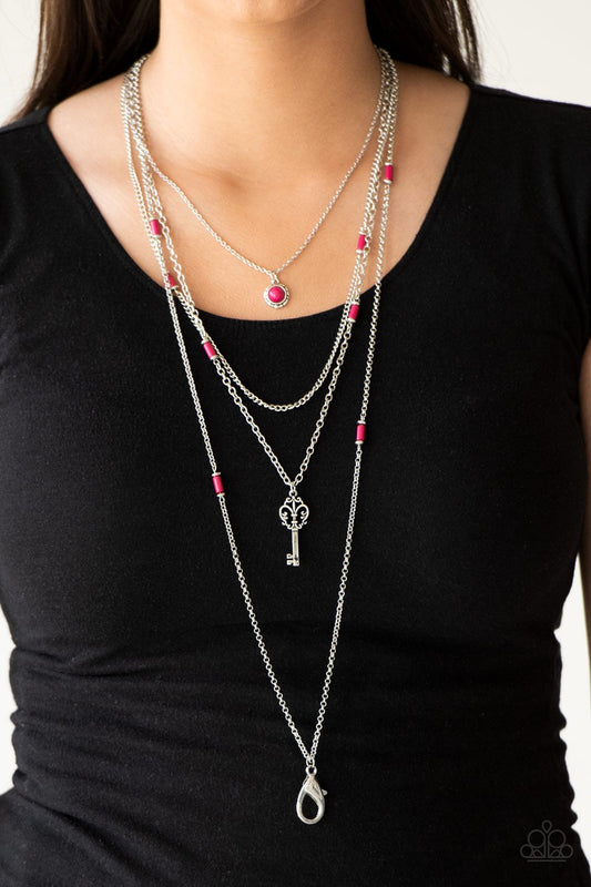 Key Keynote - pink - Paparazzi lanyard necklace