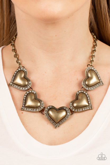 Kindred Hearts - brass - Paparazzi necklace