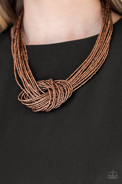 Knotted Knockout-copper-Paparazzi necklace