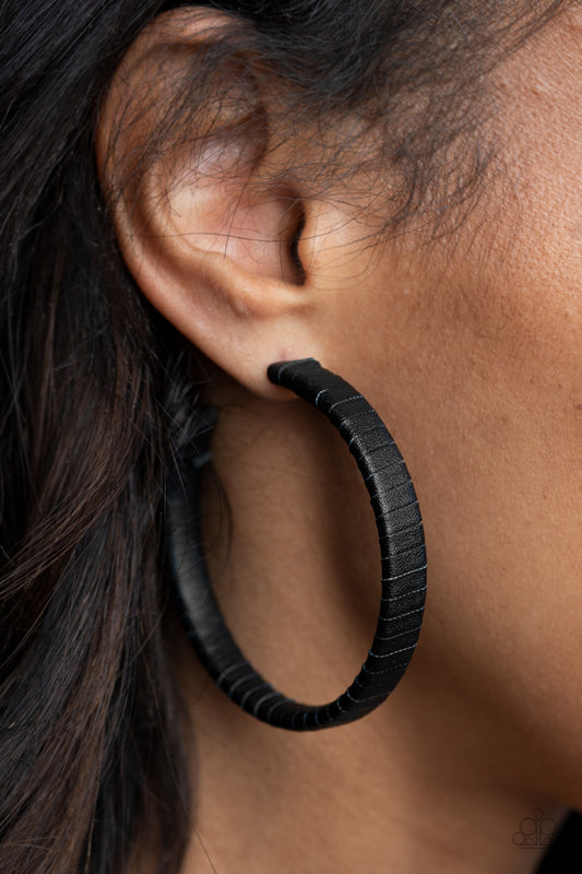 Leather-Clad Legend - black - Paparazzi earrings